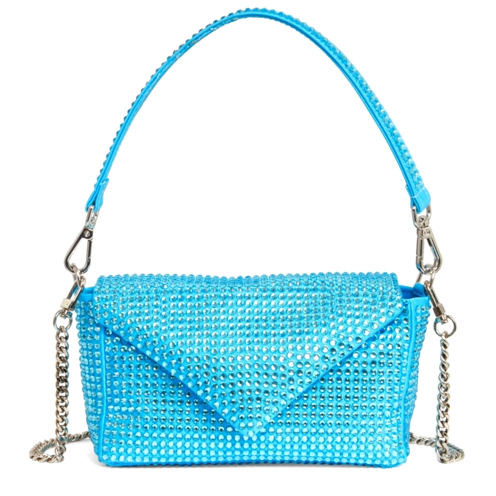 NWT GEDEBE My Love Blue Satin Strass Crystal Embellished Shoulder Crossbody Bag
